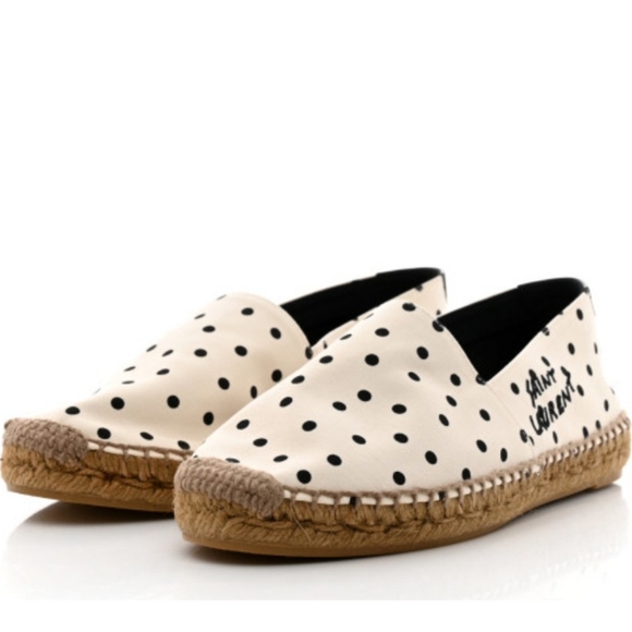 Nwt. Saint Laurent signature espadrilles cream and black pokadots W/Box - Picture 8 of 13
